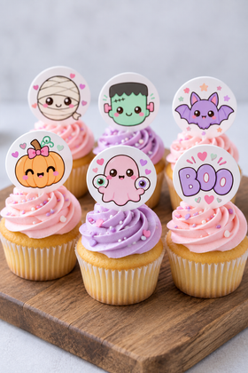 Halloween Cute Pastel cupcake toppers pink lavender board