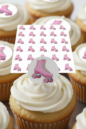 Roller Skate Roller Derby 15 x Edible Cupcake Toppers Pink