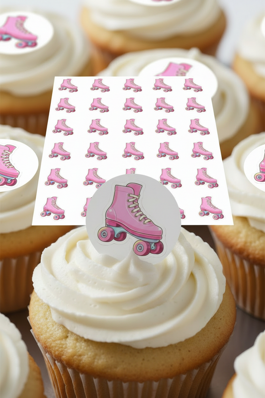 Roller Skate Roller Derby 15 x Edible Cupcake Toppers Pink