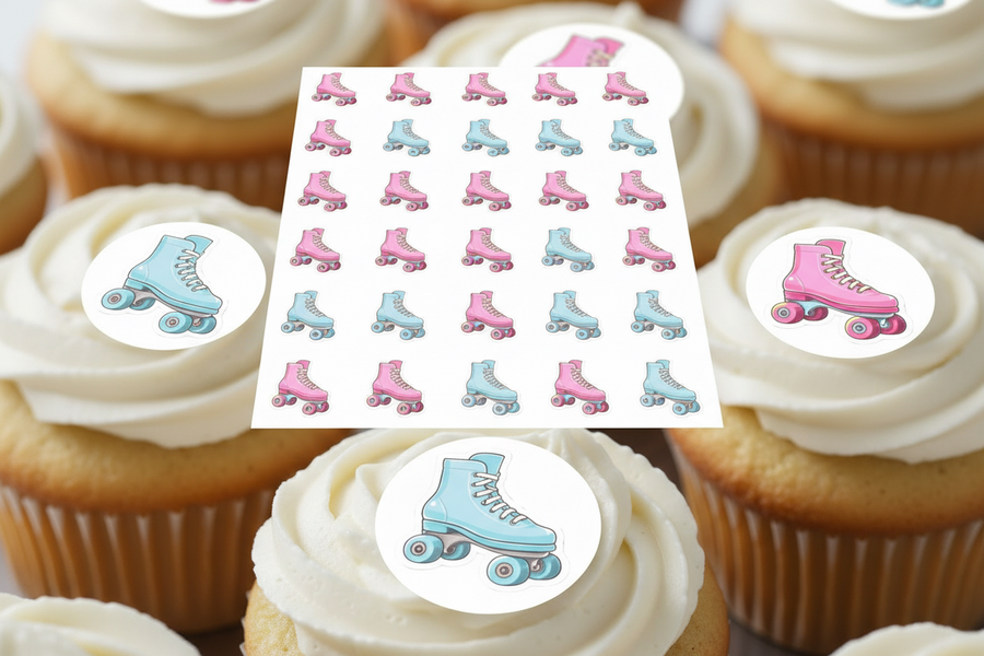 Roller Skate Roller Derby 15 x Edible Cupcake Toppers Pink & Blue