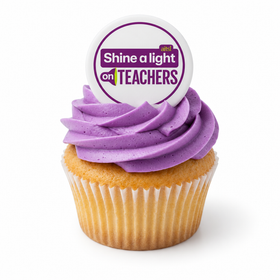 World Teachers' Day Shine a light topper on purple buttercream cupcake