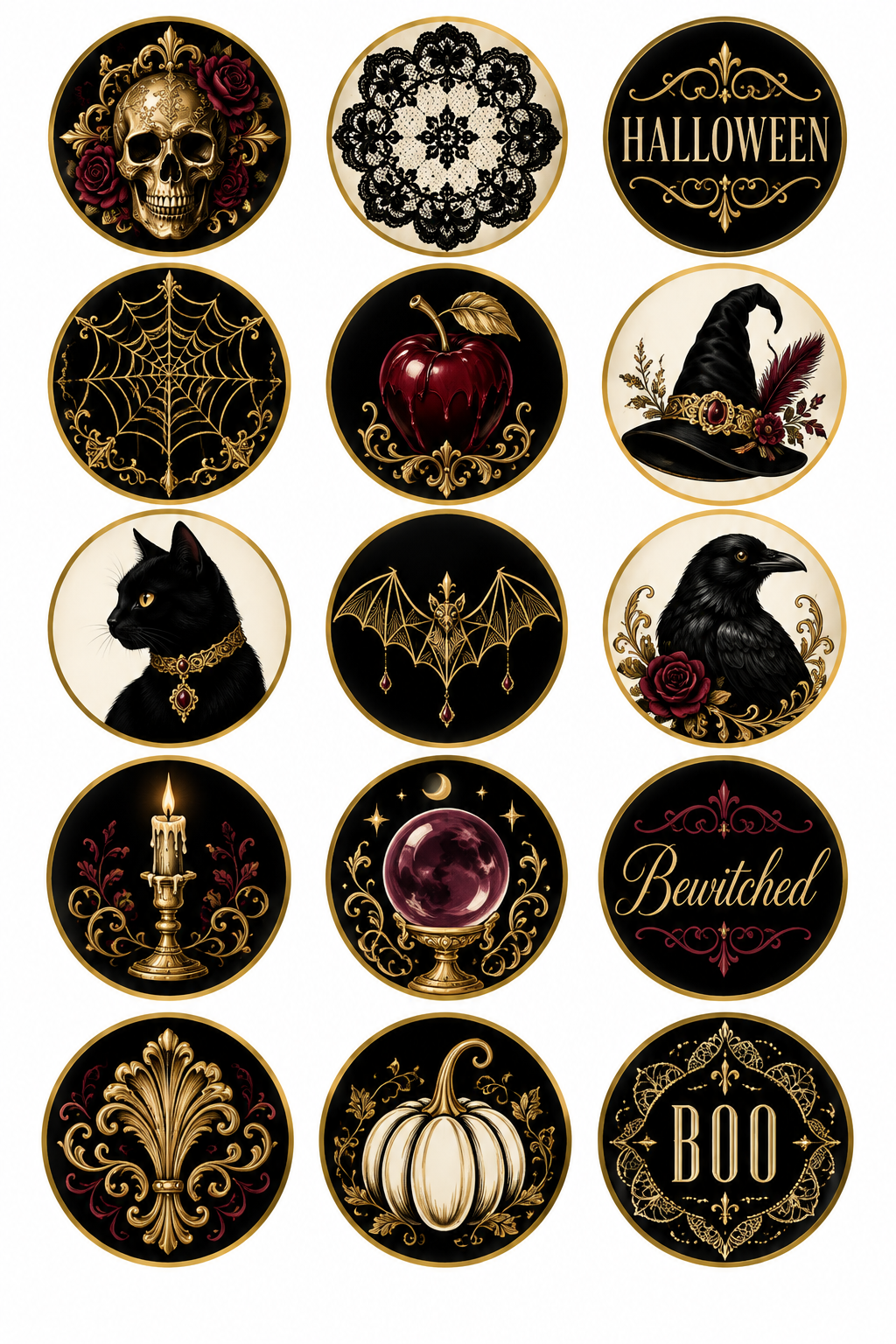 Halloween Gothic Glam refreshed 15 edible toppers A4 lace poison apple