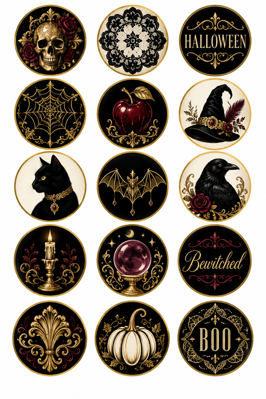 Halloween Gothic Glam 15 edible toppers full sheet uncropped all designs visible