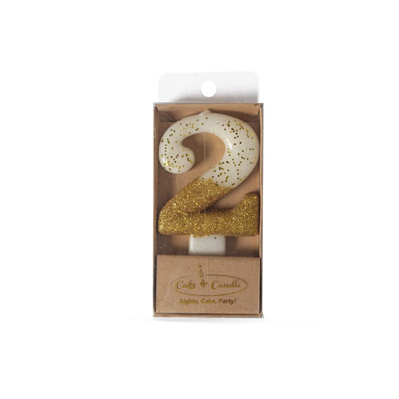 8cm GOLD Glitter Dipped Candle - NUMBER 2
