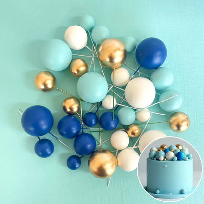 Blue, White & Gold Deco Foam Ball Round Cake Topper (32 piece)