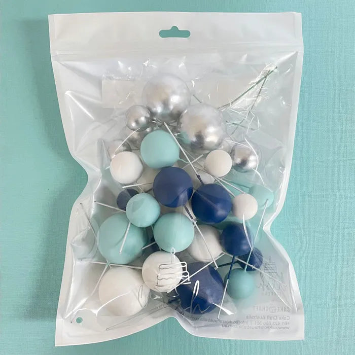 Blue, White & Silver Deco Foam Ball Round Cake Topper (32 piece)
