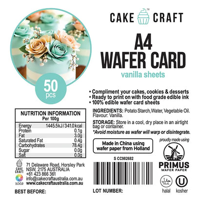 Cake Craft A4 Edible Wafer Card 50pcs BULK