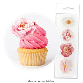Assorted Flowers Edible Wafer Cupcake Toppers 16pcs