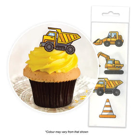 Construction Trucks Edible Wafer Cupcake Toppers 16pcs