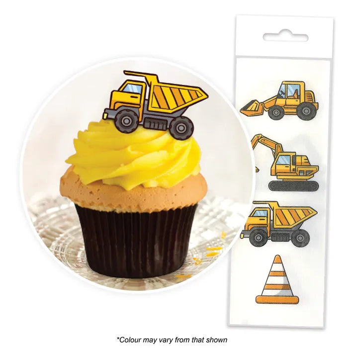 Construction Trucks Edible Wafer Cupcake Toppers 16pcs