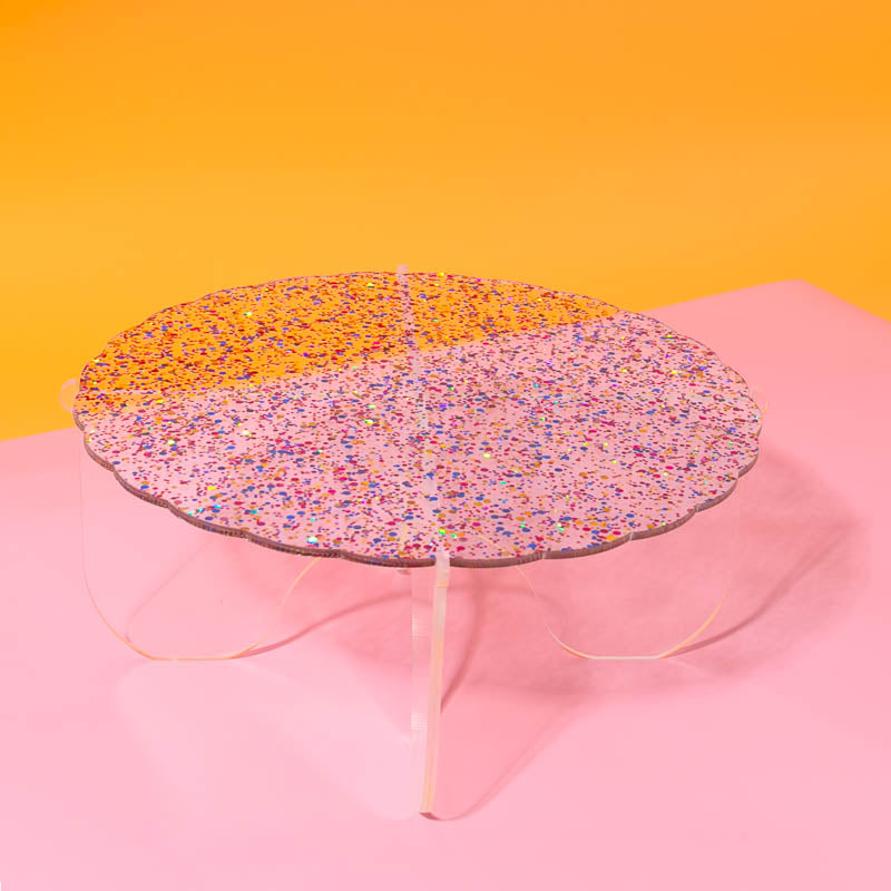 CAKE & CANDLE Plateau Gateau 3-Piece Acrylic Cake Stand (GLITTER/CLEAR)