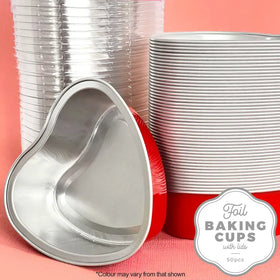 Foil Heart Baking Cup with Lid - Red (50 pack)