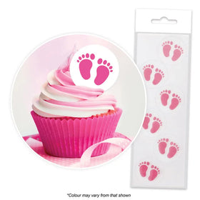 Pink Baby Feet Edible Wafer Cupcake Toppers 16pcs