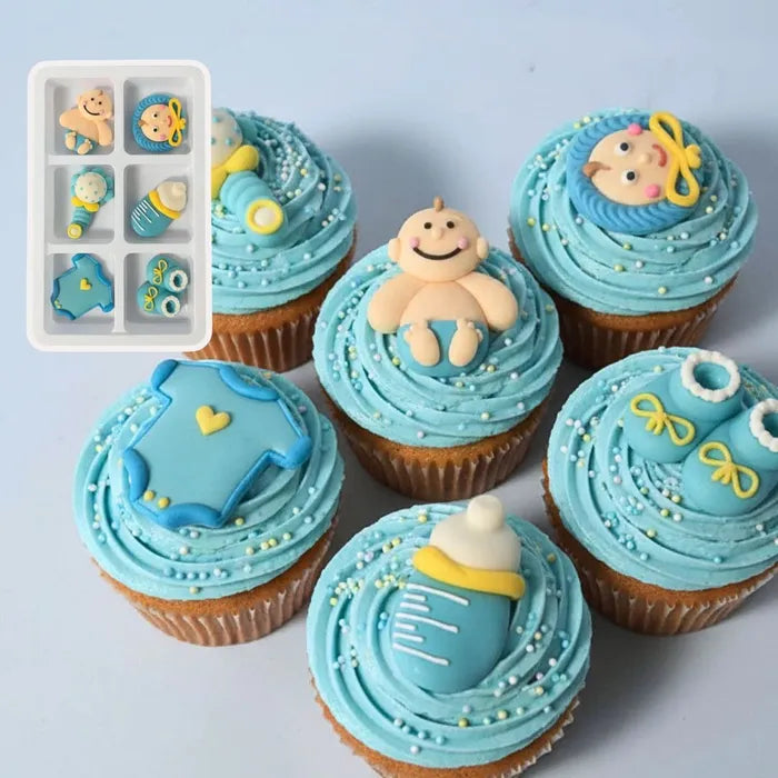 Edible Cupcake Decorations Blue Baby Boy Christening 6pcs