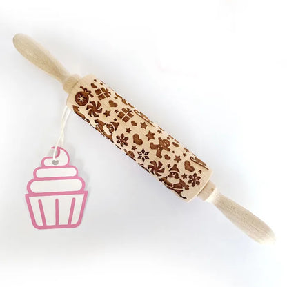 Christmas Mix Christmas Embossed Wooden Rolling Pin 16.5cm