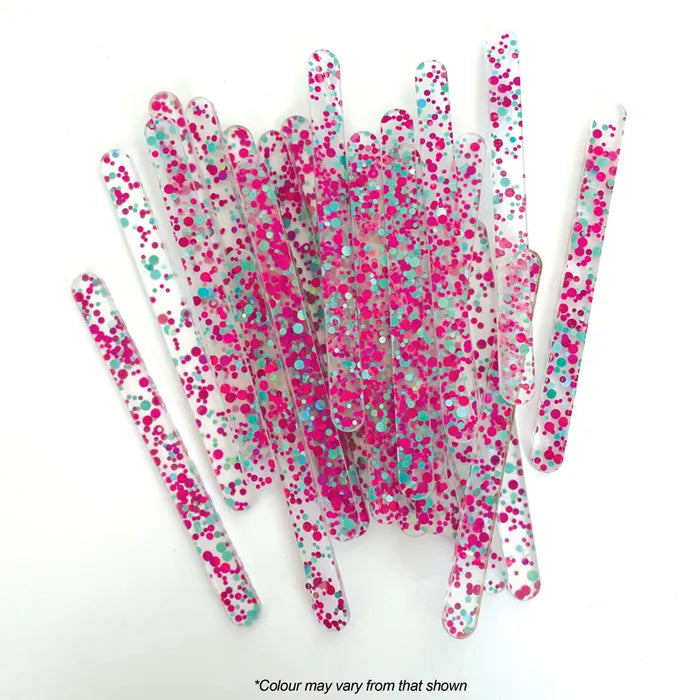 Clear Colour Glitter Ice Cream/Popsicle Sticks 24pcs