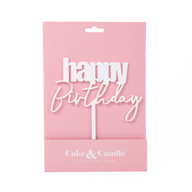 CURSIVE Happy Birthday Cake Topper - WHITE