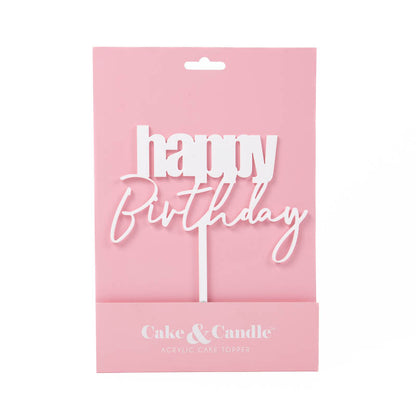 CURSIVE Happy Birthday Cake Topper - WHITE