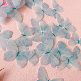 Edible Wafer Cake Cupcake Topper | Powder Puff Blue Butterfly Butterflies - Set of 24