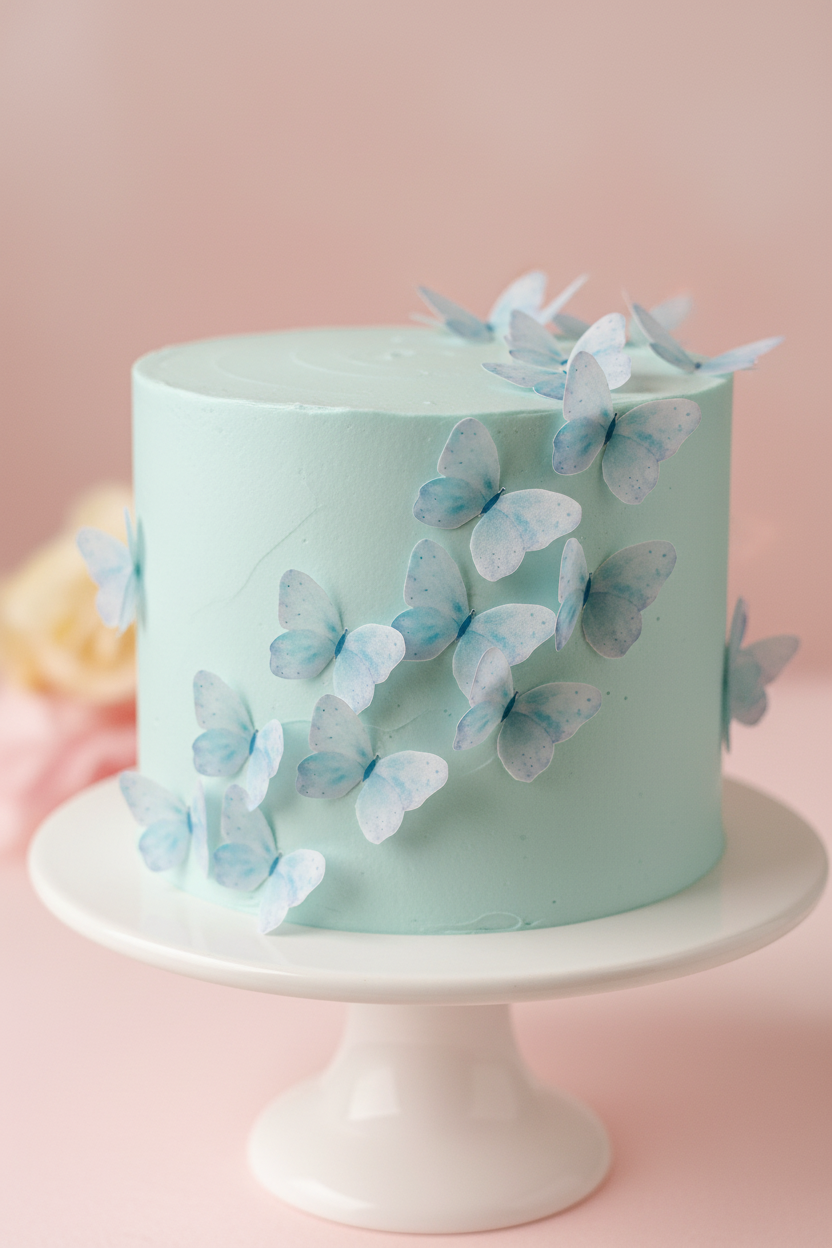Edible Wafer Cake Cupcake Topper | Powder Puff Blue Butterfly Butterflies - Set of 24