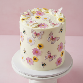 Edible Wafer Cake Cupcake Topper | Spring Flora & Fauna Pinks & Yellows - Set of 24