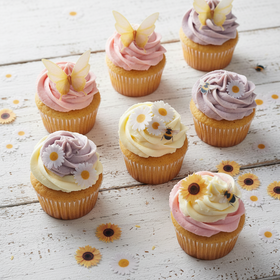 Edible Wafer Cake Cupcake Topper |  Yellow Florals & Fauna - Set of 24