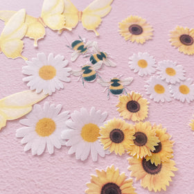 Edible Wafer Cake Cupcake Topper |  Yellow Florals & Fauna - Set of 24