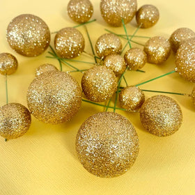 Glitter Gold Deco Foam Ball Round Cake Topper (20 piece)