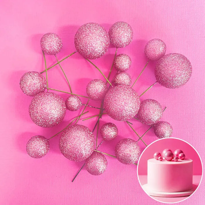Glitter Pink Deco Foam Ball Round Cake Topper (20 piece)