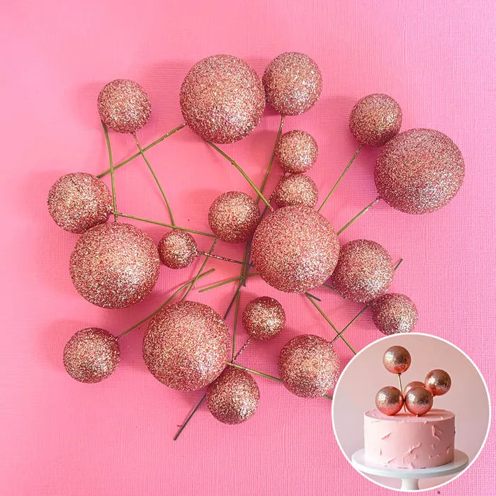 Glitter Rose Gold Deco Foam Ball Round Cake Topper (20 piece)