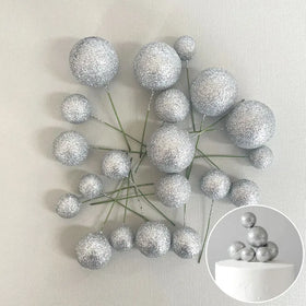 Glitter Silver Deco Foam Ball Round Cake Topper (20 piece)