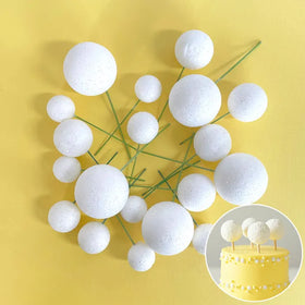 Glitter White Deco Foam Ball Round Cake Topper (20 piece)
