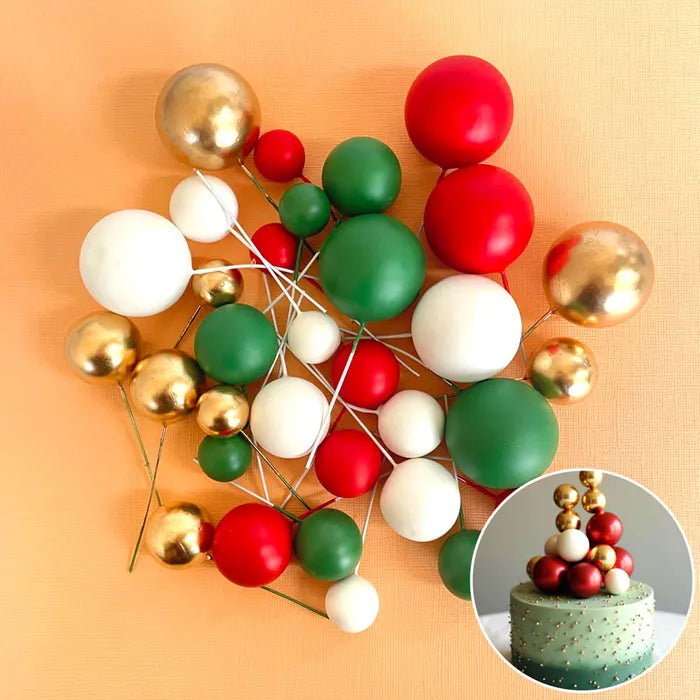 Gold Christmas Deco Foam Ball Round Cake Topper (32 piece)