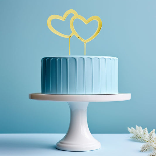 GOLD Metal Cake Topper - DOUBLE HEARTS LOVE