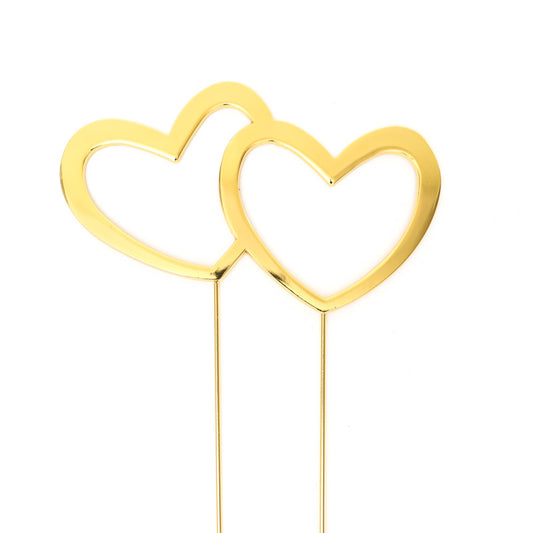 GOLD Metal Cake Topper - DOUBLE HEARTS LOVE