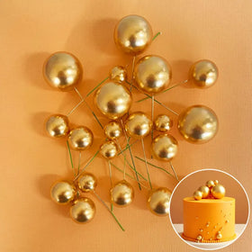 Shiny Gold Deco Foam Ball Round Cake Topper (20 piece)