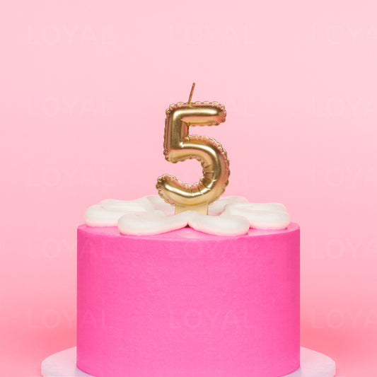 Balloon Number 5 Candle - Metallic Gold