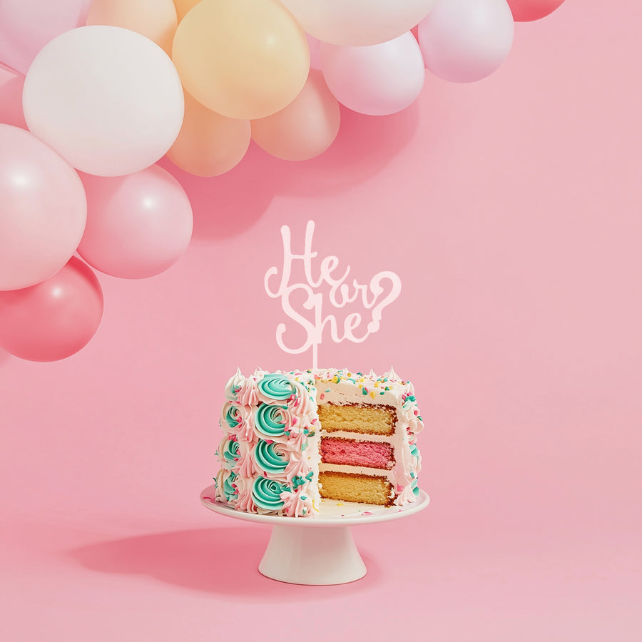 HE or SHE Cake Topper - WHITE