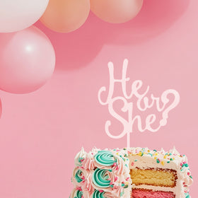 HE or SHE Cake Topper - WHITE