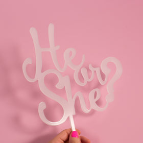 HE or SHE Cake Topper - WHITE