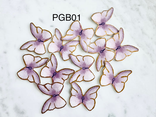 Edible Wafer Cake Cupcake Topper |Purple/Gold Butterfly (12/ Pack)