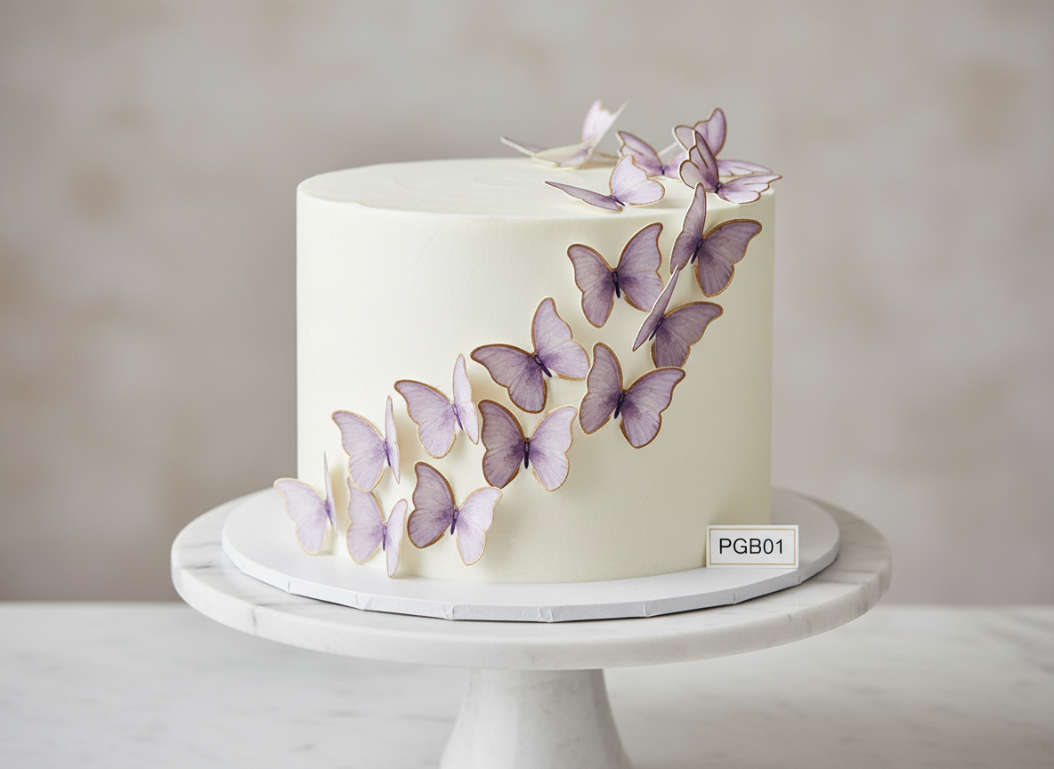 Edible Wafer Cake Cupcake Topper |Purple/Gold Butterfly (12/ Pack)