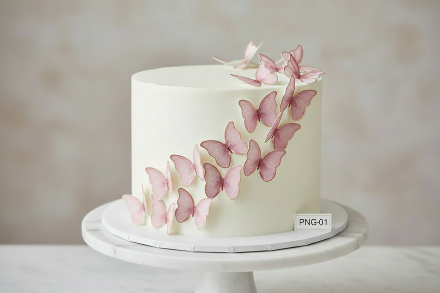 Edible Wafer Cake Cupcake Topper | Pink/Gold Butterfly (16/ Pack)