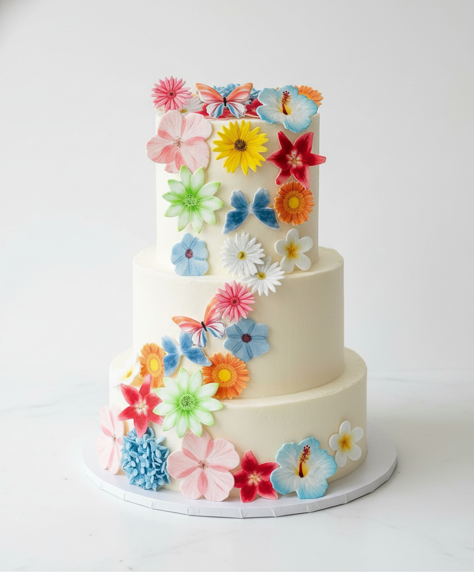 Edible Wafer Cake Cupcake Topper | Tropical Flower/Fauna (12 Pack)