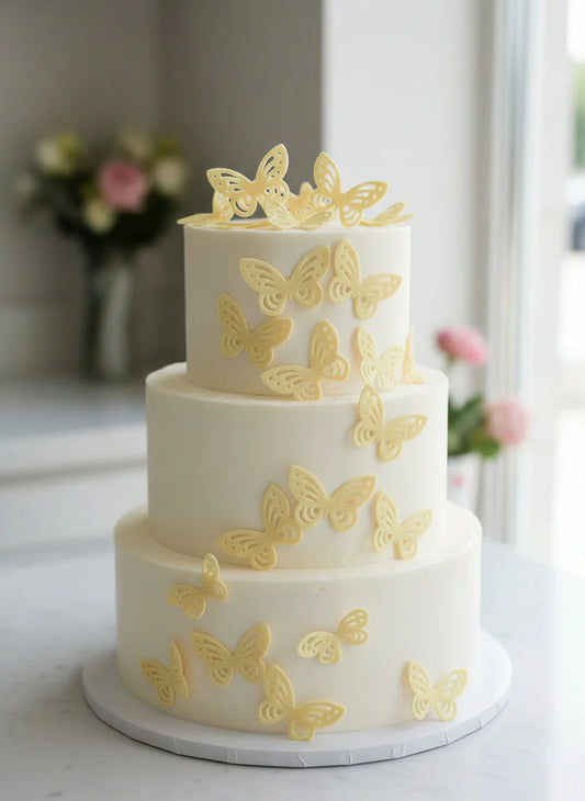 Edible Wafer Cake Cupcake Topper | Etched Butterfly Yellow (15 Pack)