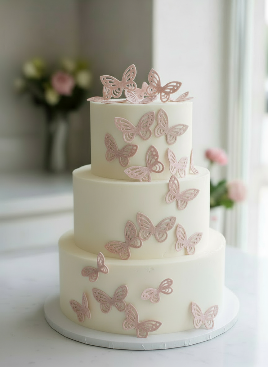 Edible Wafer Cake Cupcake Topper | Etched Butterfly Light Pink (15 Pack)