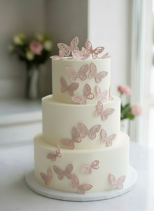 Edible Wafer Cake Cupcake Topper | Etched Butterfly Light Pink (15 Pack)