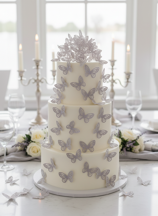 Edible Wafer Cake Cupcake Topper | Etched Butterfly Grey (15 Pack)