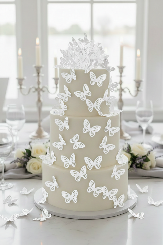 Edible Wafer Cake Cupcake Topper | Etched Butterfly White (18 Pack)