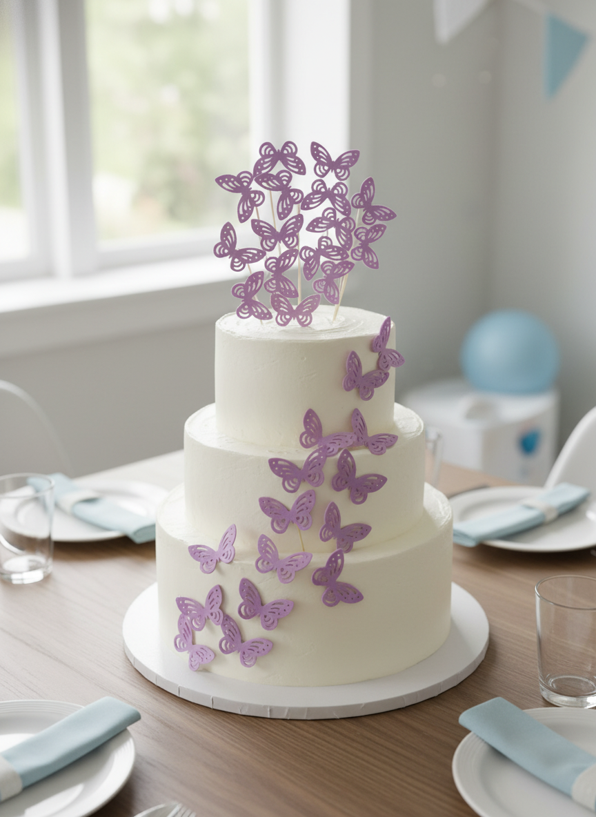Edible Wafer Cake Cupcake Topper | Etched Butterfly Purple (15 Pack)